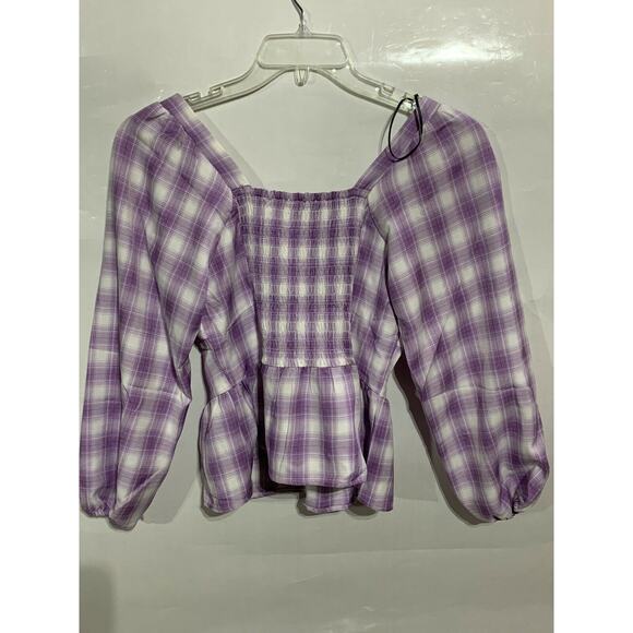 Pleione Purple and White Plaid Sweetheart Neckline Cropped Top XS New NWT - Picture 5 of 5